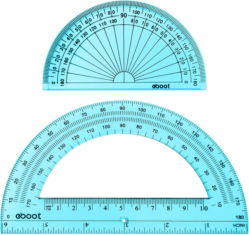 eBoot 2 Pcs Plastic Protractor Clear 180 Degrees Transparent Protractor for Geometry, 4 Inch and 6 Inch(Blue) - Image 1